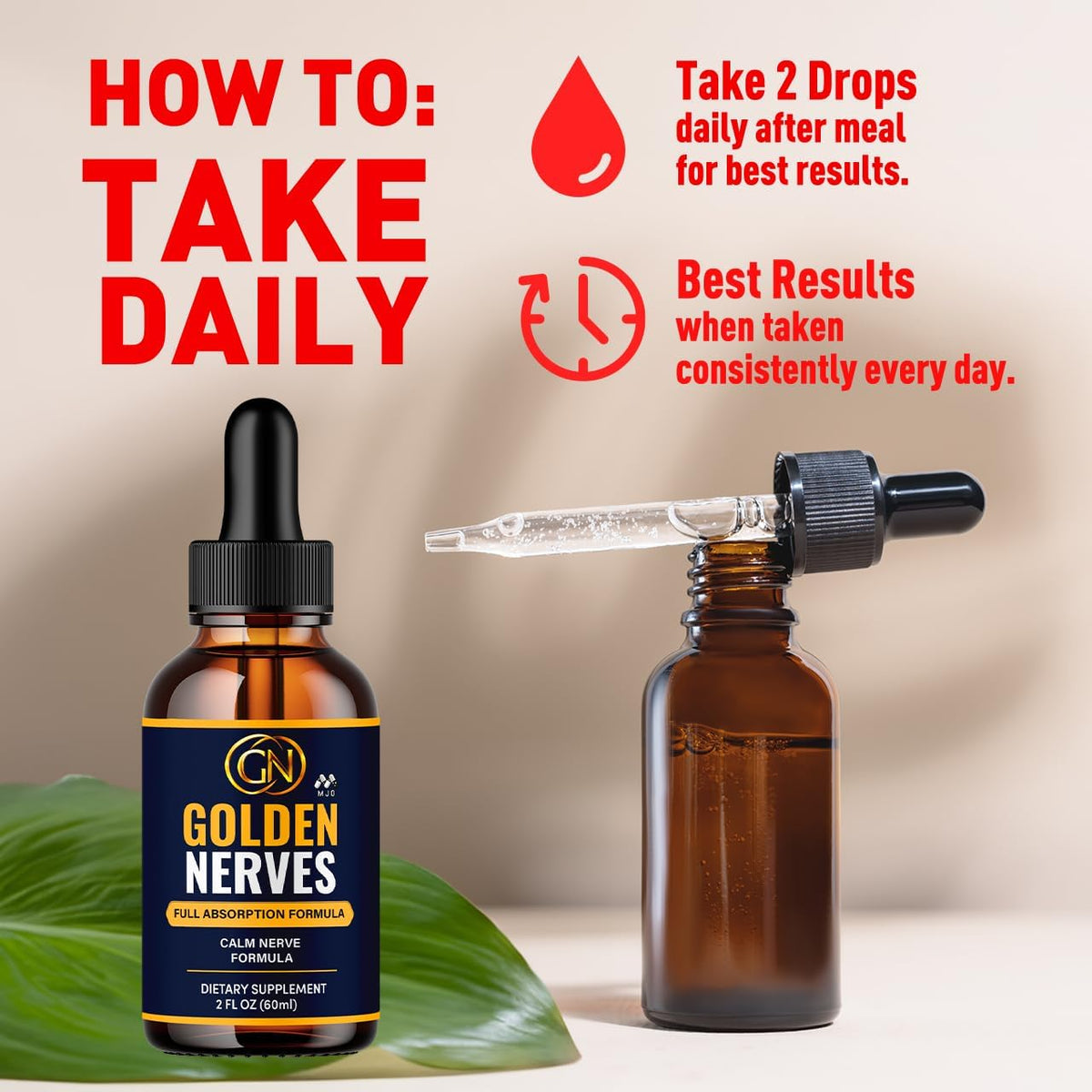 Golden Nerves Drops, Golden Nerves Elixir Nerve Support 2-Pack, 60 Servings
