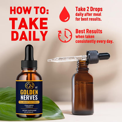 Golden Nerves Drops, Golden Nerves Elixir Nerve Support 2-Pack, 60 Servings