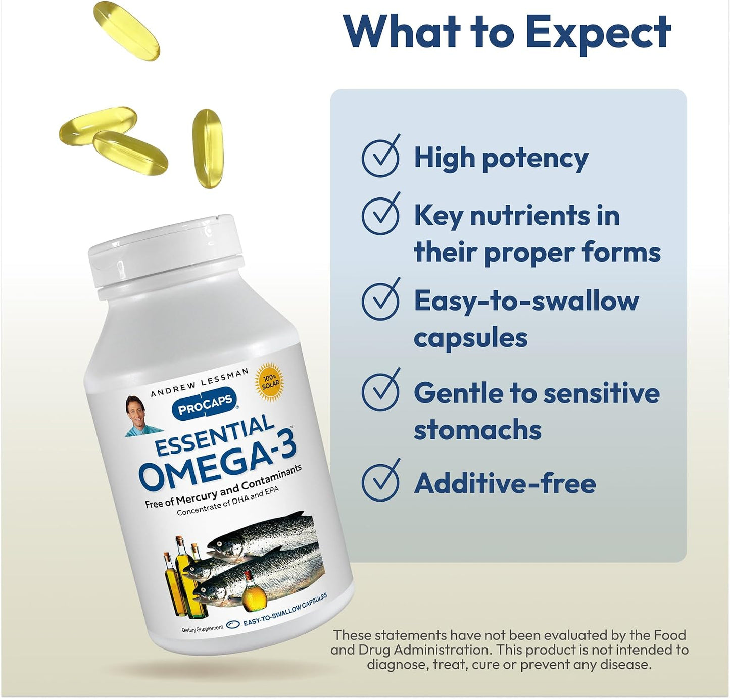 ANDREW LESSMAN Essential Omega-3 Fish Oil, High DHA Formula, 180 Softgels | Ultra-pure Omega-3 fish oil in its natural triglyceride form to support heart, brain and eye health.