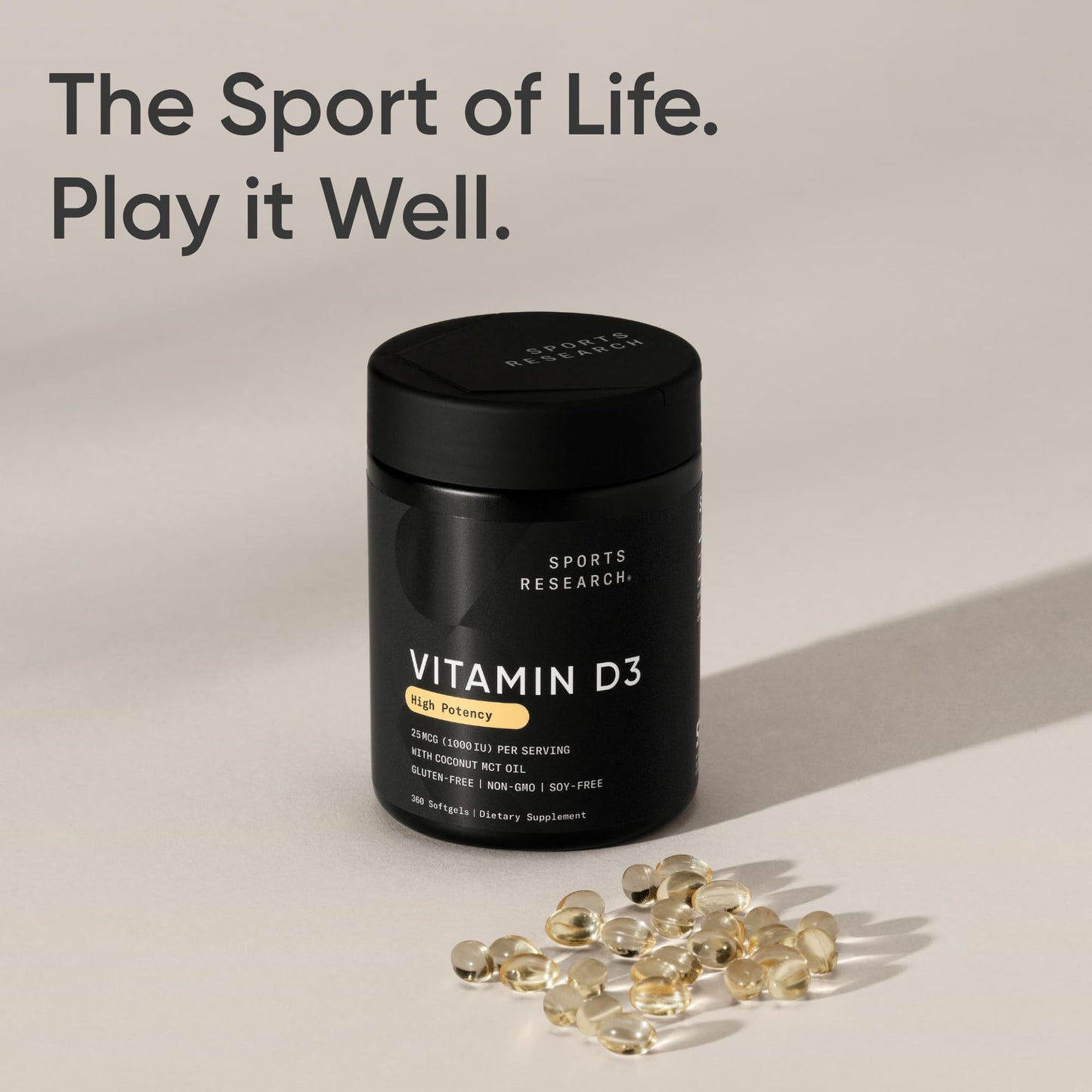 Sports Research Vitamin D3 5000 IU with Coconut MCT Oil - High Potency Vitamin D Supplement for Immune & Bone Support - Non-GMO Verified, Gluten & Soy Free – 125mcg, 360 Liquid Softgels