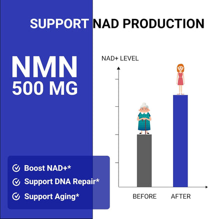 UpNourish NMN 500mg 120 Capsules - Beta Nicotinamide Mononucleotide NAD Supplement - Nicotinamide Riboside Alternative for Women & Men