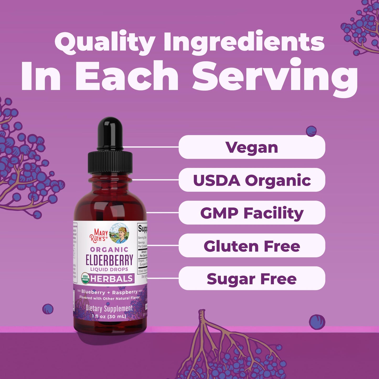 MARYRUTH'S Elderberry Liquid Drops for Adults & Kids | Immune Support | Antioxidant | 150mg Elderberry Extract | USDA Organic | CLP Purity Award | Sugar Free | Vegan | Non-GMO | Gluten Free | 1 oz