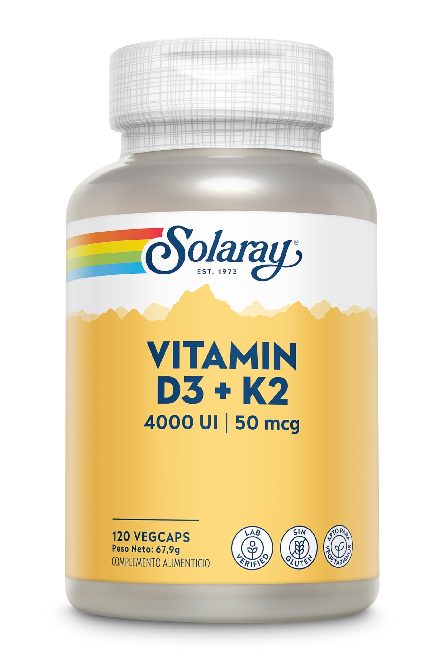 SOLARAY Vitamin D3 K2 - Bone Health and Immune Support Supplement - With 5000 IU Vitamin D as Vit D3 and 50 mcg Vitamin K2 as Menoquinone MK7, Made Without Soy, 60-Day Guarantee, 120 Serv, 120 VegCaps