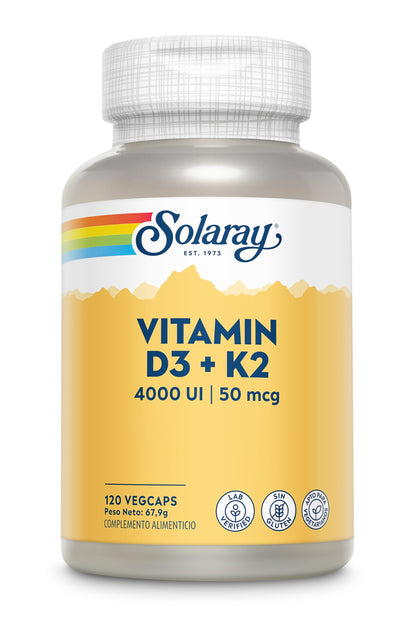SOLARAY Vitamin D3 K2 - Bone Health and Immune Support Supplement - With 5000 IU Vitamin D as Vit D3 and 50 mcg Vitamin K2 as Menoquinone MK7, Made Without Soy, 60-Day Guarantee, 120 Serv, 120 VegCaps