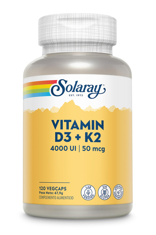 SOLARAY Vitamin D3 K2 - Bone Health and Immune Support Supplement - With 5000 IU Vitamin D as Vit D3 and 50 mcg Vitamin K2 as Menoquinone MK7, Made Without Soy, 60-Day Guarantee, 120 Serv, 120 VegCaps
