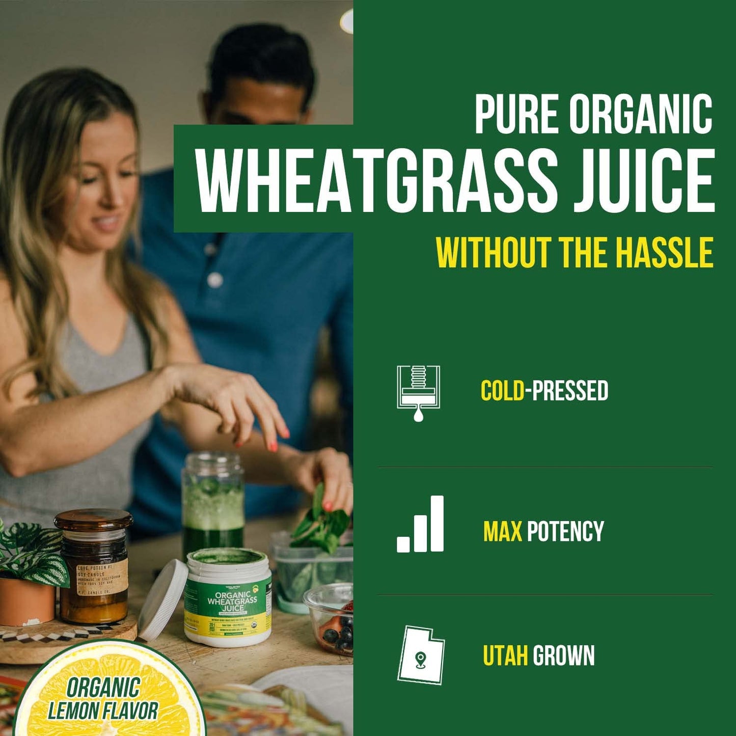 Organic Wheatgrass Juice Powder - Organic, Grown in Volcanic Soil of Utah - Raw BioActive Form, Cold-Pressed Then CO2 Dried, 20:1 Concentrate Juice Extract - Unflavored (5.3 oz – 60 Servings)