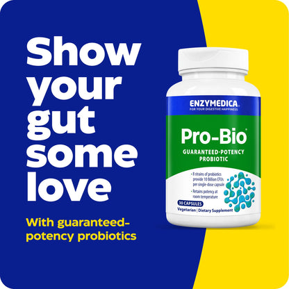 Enzymedica Pro-Bio Probiotic Supplement for Digestive & Gut Health - Daily Probiotic Capsules for Women & Men, 10 Billion CFU, Helps Reduce Gas & Bloating, Stomach Acid Resistant - 120 Caps