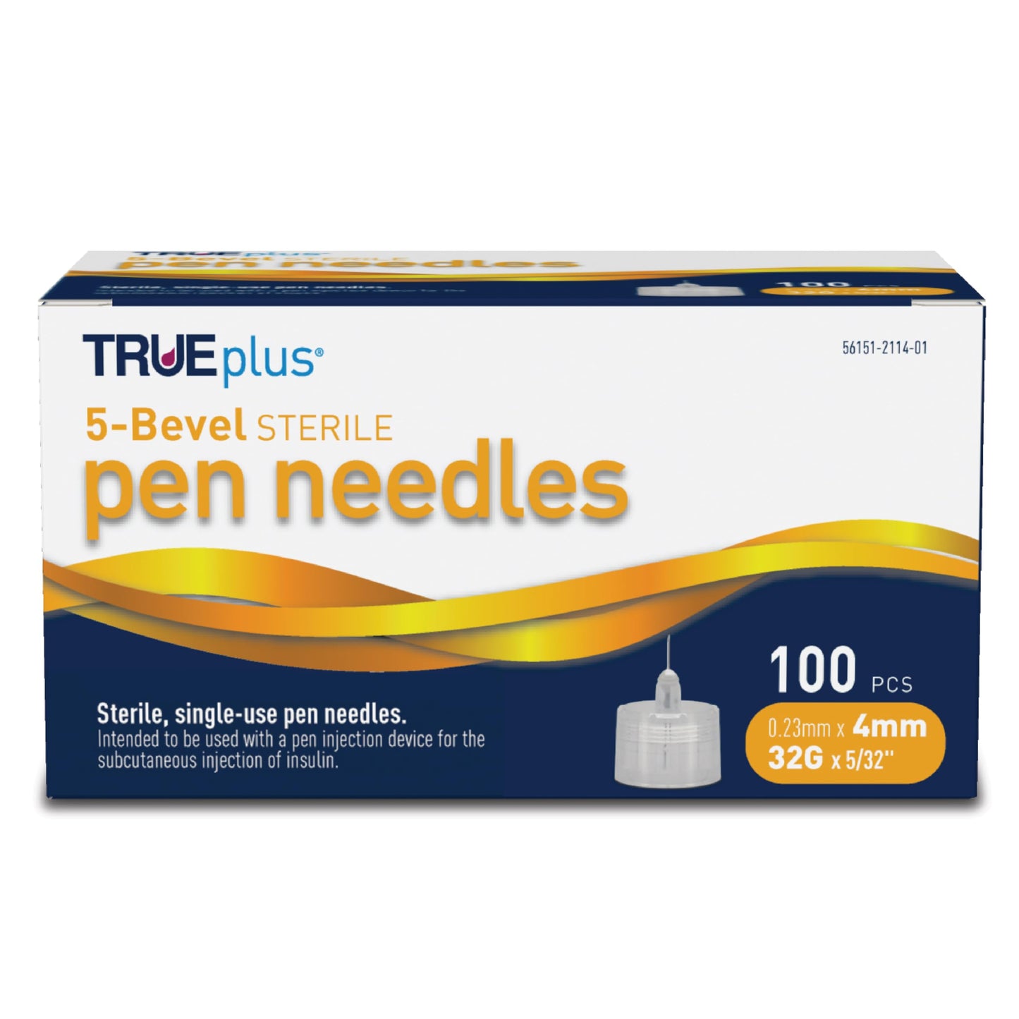 TRUEplus 5-Bevel Sterile Pen Needles, 32G x 4mm (5/32 Inch), 50 Count | For Use with Pen Injection Device, Single-Use Needles, Compatible Thread with Major Pen Devices, Silicone Coated