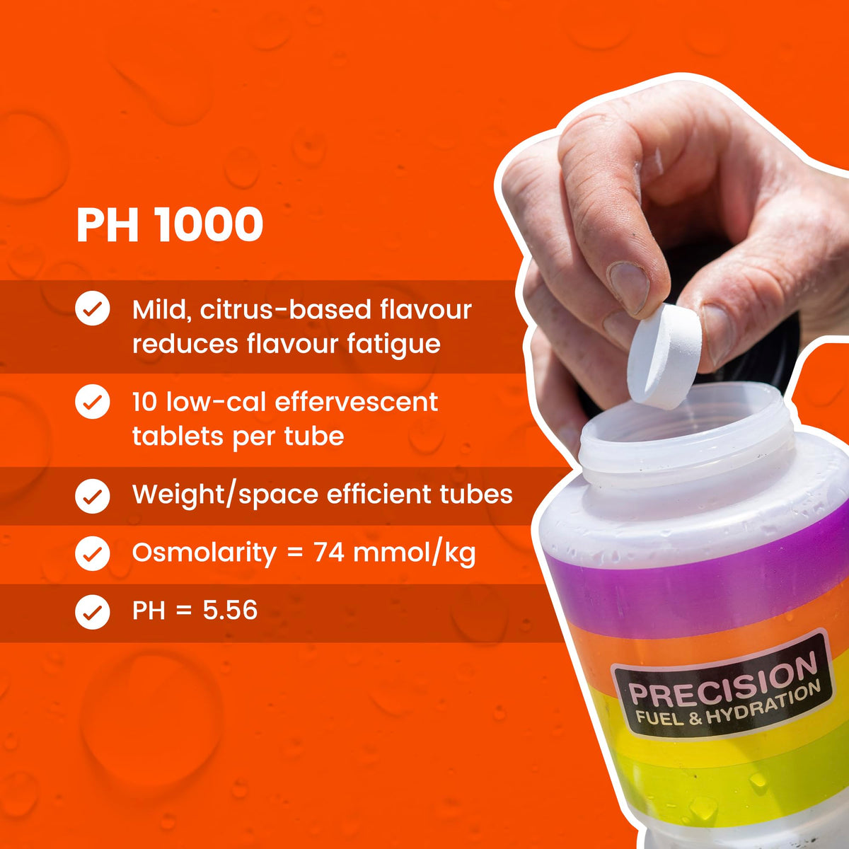 Precision Hydration Electrolyte Tablets - Multi Strength Effervescent Hydration Tablets - Combats Cramp - Low Calorie, Gluten Free, Vegan/Vegetarian Friendly (1 Tube, 1500mg/L - Purple Tube)