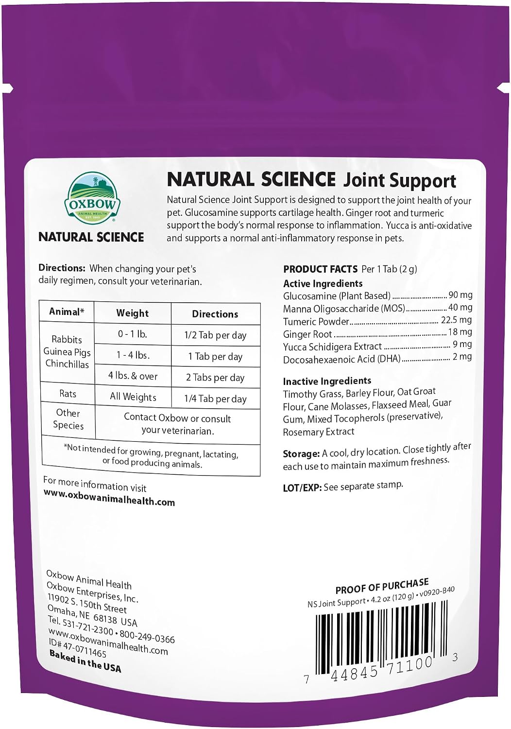 Oxbow Natural Science Joint Supplement for Rabbits & Guinea Pigs, 4.2 oz | Healthy Cat Treats, Natural Feline Snacks, Protein Rich, Crunchy Biscuits, Indoor Cats, Kitten Rewards, Made in USA