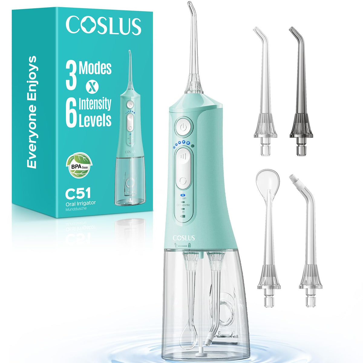 COSLUS ADA Accepted C51 Water Dental Flosser, 3 Modes 6 Pressure, White