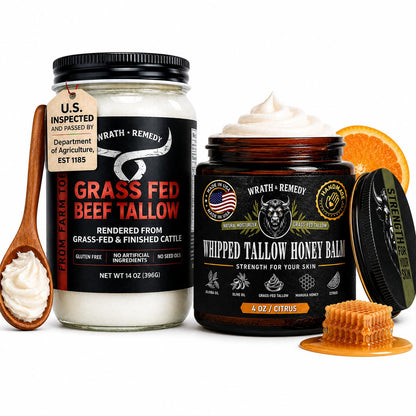 Beef Tallow for Cooking (14 oz) + Organic Beef Tallow for Skin - 4 OZ (Citrus)