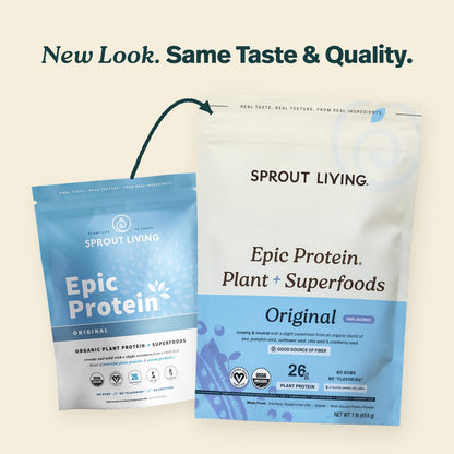 Sprout Living Epic Protein, Plant Based Protein & Superfoods Powder, Vanilla Lucuma Powder | 20 Grams Organic Protein Powder, Vegan, Non Dairy, Non-GMO, Gluten Free, Low Sugar (1 Pound, 12 Servings)