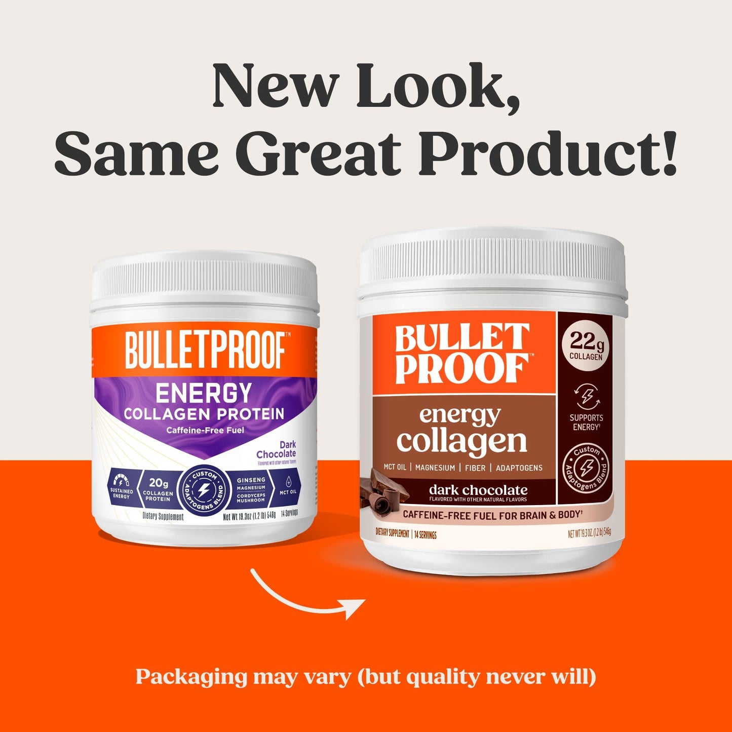 Bulletproof Energy Collagen Protein Powder, Vanilla Bean, 20g Grass-Fed Collagen Peptides, 7g Fiber with MCT Oil & Adaptogens, Caffeine-Free, 18.3 Ounces