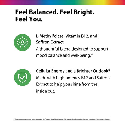 Rainbow Light L-Methylfolate 15 mg with Methyl B12 | 60 Capsules | Plus Saffron Extract | Helps Maintain a Positive Mood | Vegan, Non-GMO and Gluten Free Supplement