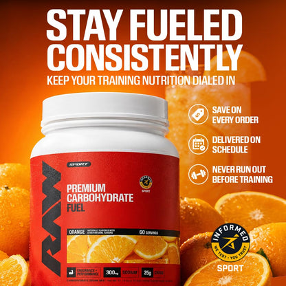 RAW Fuel, Premium Endurance Supplement Powder, Orange (60 Servings) - Peak Performance, Hydration & Stamina During Workouts, Training or Competition - 24g of Carbohydrates & 300mg of Sodium