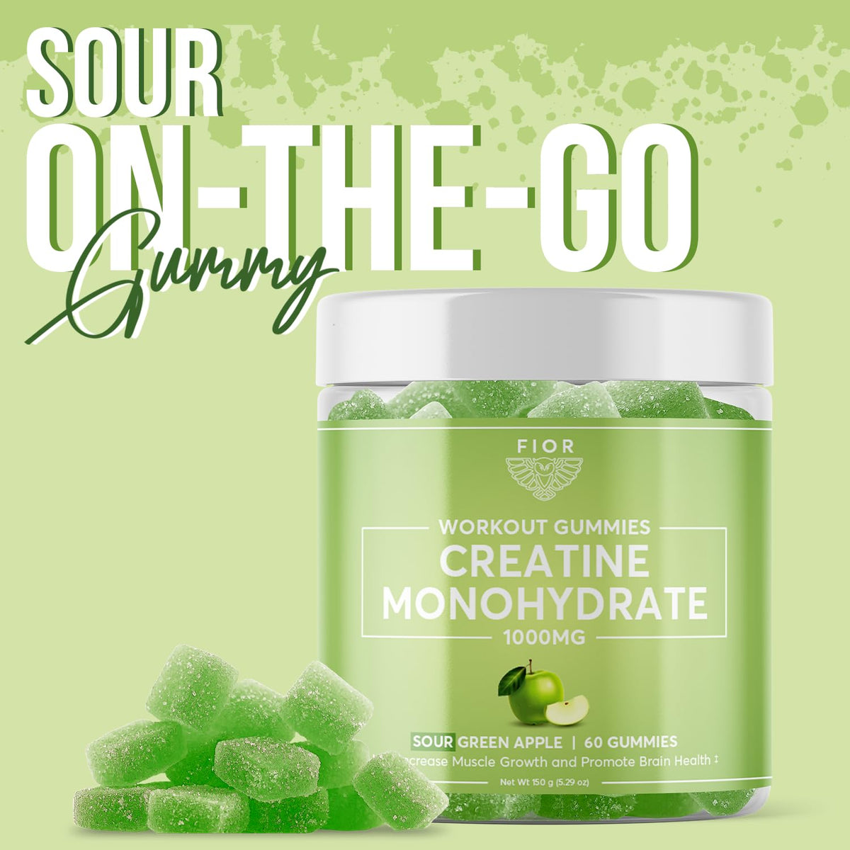 FIOR Creatine Gummy - Best Creatine Monohydrate Chewable, 60 Count, Workout