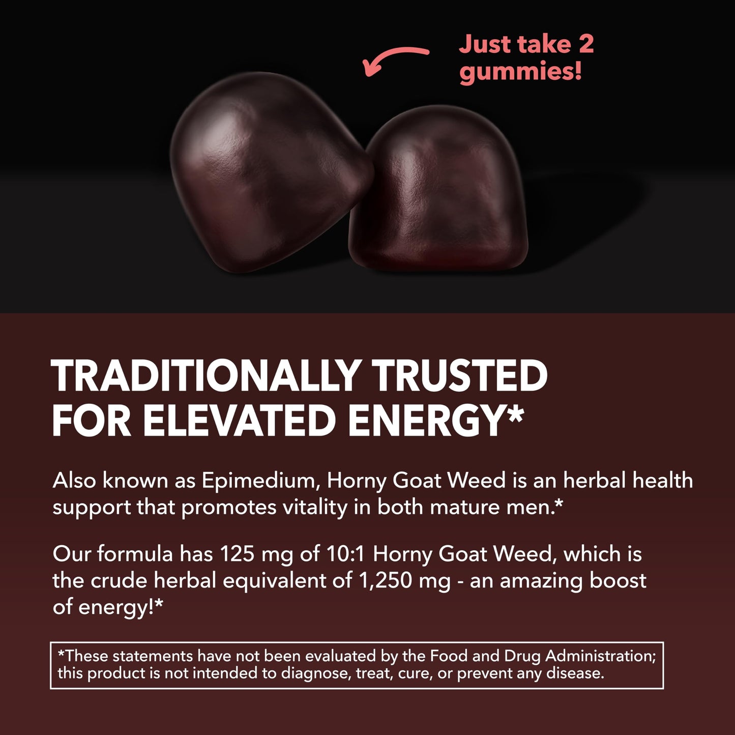 Horny Goat Weed Gummies with Vitamin B12, Raspberry Flavor, 30 Servings | Vegan, Non-GMO Horny Goat Weed Gummies to Support Drive, Vitality and Performance for Men, 60 Count, 1-Month Supply