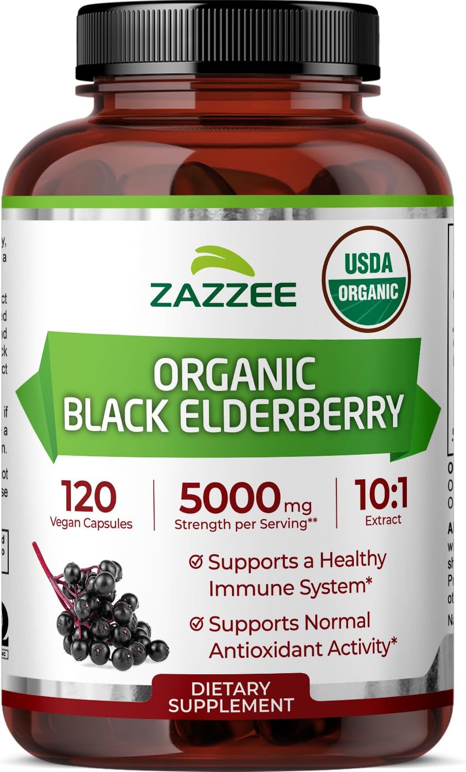 Zazzee USDA Organic Black Elderberry 10:1 Extract, 120 Vegan Capsules, 2 Month Supply, Sambucus Nigra, Antioxidant & Immune Support, Concentrated 10X Extract, All-Natural, Non-GMO, Made in the USA