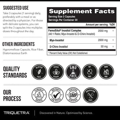 Femositol® Myo-Inositol & D-Chiro Inositol Complex Supplement - Clinically Validated 40:1 Ratio (Vitamin B8)| Hormonal Balance & Healthy Ovarian Function Support (90 Capsules – 30 Servings)