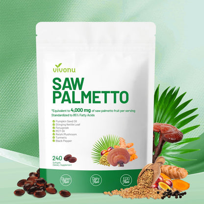 VivoNu Saw Palmetto Capsules Extract 8 in 1, Pumpkin Seed Oil - Supports Prostate Health, Relieves Urination Issues, Supports Hair Growth, DHT Blocker 240 Softgels