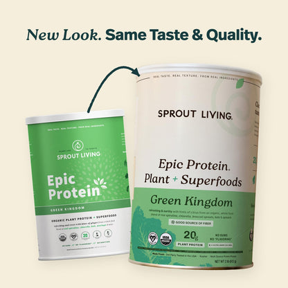 Sprout Living Epic Protein, Plant Based Protein & Superfoods Powder, Vanilla Lucuma Powder | 20 Grams Organic Protein Powder, Vegan, Non Dairy, Non-GMO, Gluten Free, Low Sugar (1 Pound, 12 Servings)