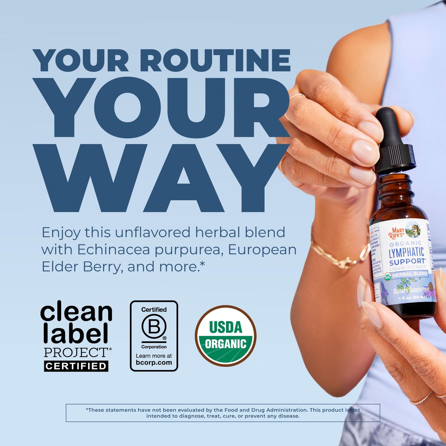 MARYRUTH'S Lymphatic Support Liquid Drops USDA Organic | Herbal Blend with Echinacea & Elderberry | Blue Vervain | Vegan | Alcohol-Free | Non-GMO | 30 Servings