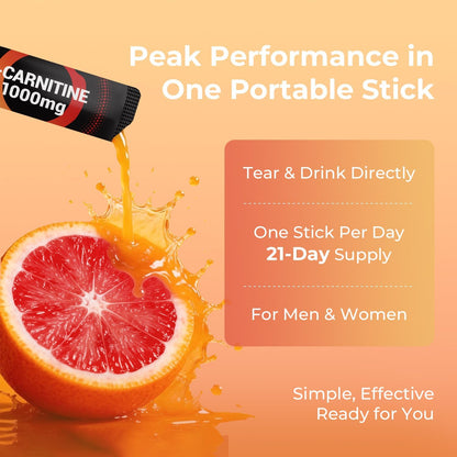 OxyEnergy Liquid L-Carnitine Supplement 1000mg - Gentle for Daily Use, Zero Calorie, Sugar-Free, Stim-Free Fat Burning & Endurance Booster, 21 On-the-Go Individual Liquid Sticks