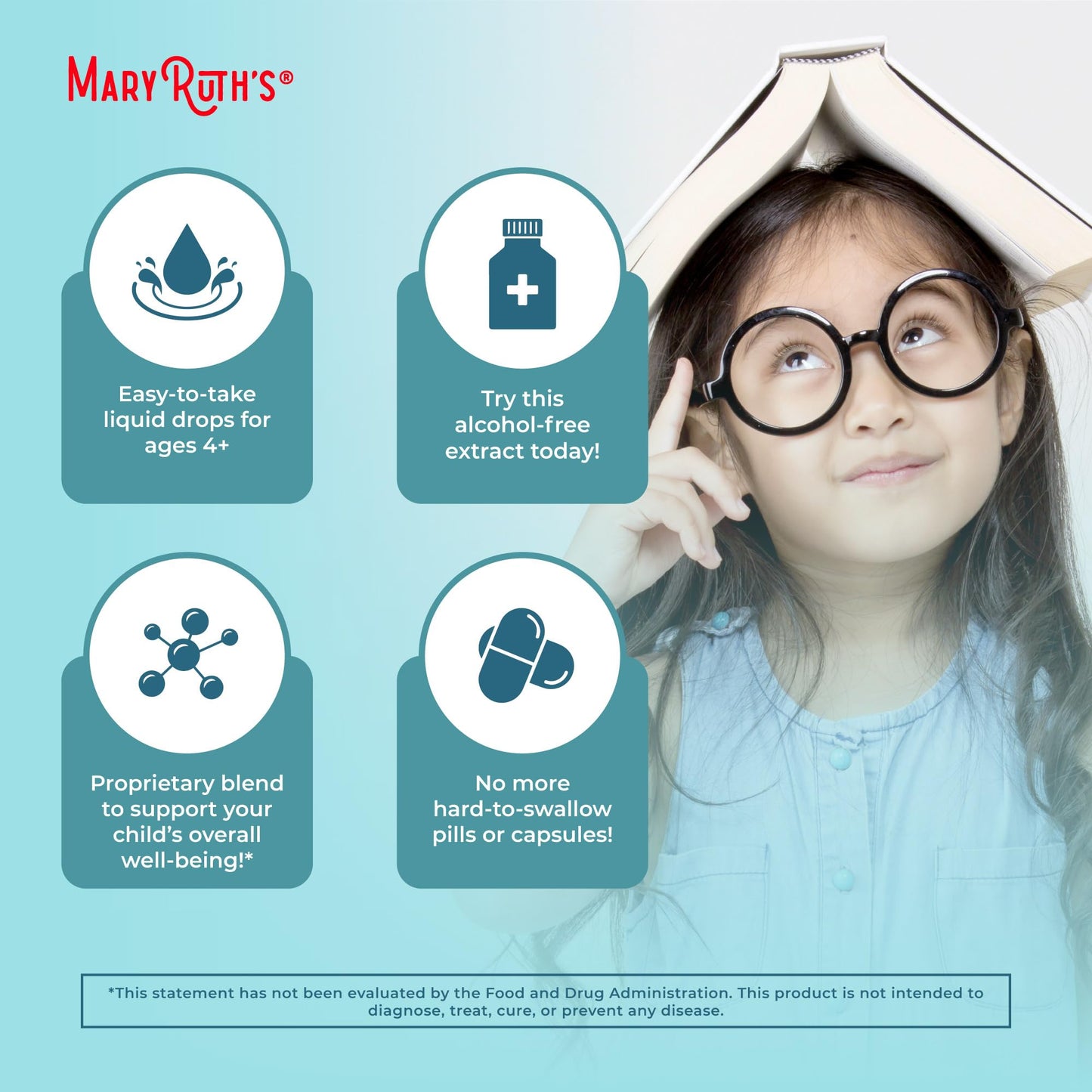 MARYRUTH'S Kids Focus & Attention Drops | USDA Organic Drops | Ginkgo Biloba | Rhodiola Root & Licorice Root | Adaptogenic | Calm | Vegan | Non-GMO | Gluten Free | 30 Servings