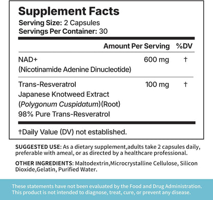 NAD Supplement for Men,Liposomal NAD+ NMN Alternative Supports Cell Health, Slows Aging, Helps Focus, and Promotes NAD+ Production - 60 Capsule