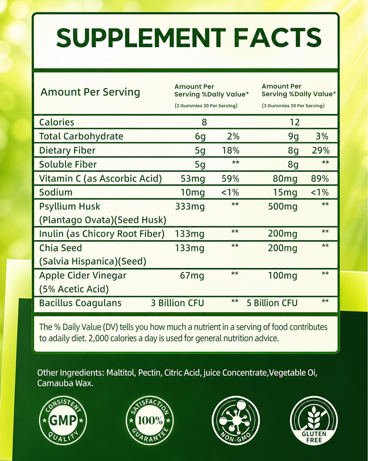 Probiotic Fiber Gummies, Fiber Supplement with 5 Billion CFU Probiotics for Women, Probiotic Gummies with Inulin, Soluble Fiber, ACV & Vitamins, Digestive Health Supplement for Adults, 60 Gummies