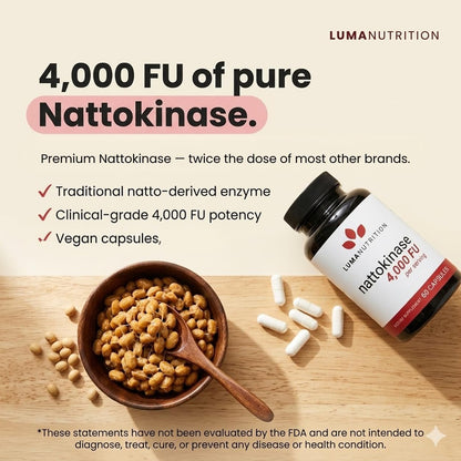 Luma Nutrition Nattokinase Supplement 4000 FU Per Serving - 60 Capsules