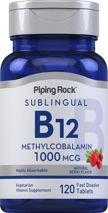 Piping Rock Vitamin B12 1000 mcg Sublingual | 120 Tablets | As Methylcobalamin | Berry Flavor | Vegetarian, Non-GMO, Gluten Free Supplement