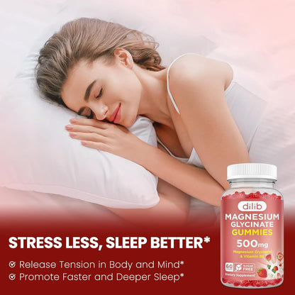 Magnesium Glycinate Gummies 500mg - Magnesium Supplement with Vitamin B6 for Adults & Magnesium for Kids - Calm Magnesium for Sleep, Mood, Muscle Support - Strawberry Flavor, 60 Gummies