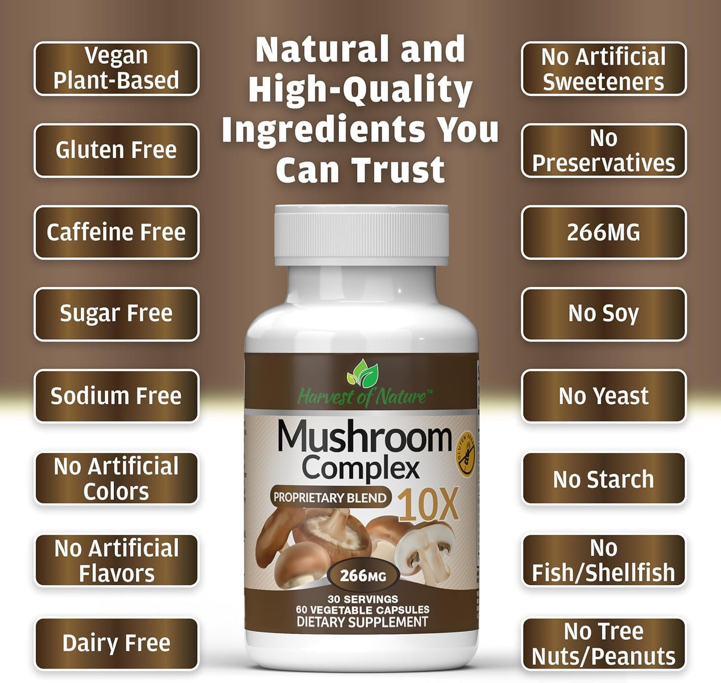 Mushroom Complex Supplement, 60 Capsules | Lion's Mane, Reishi, Turkey Tail, Shiitake, Brain Health & Memory Support For Adults