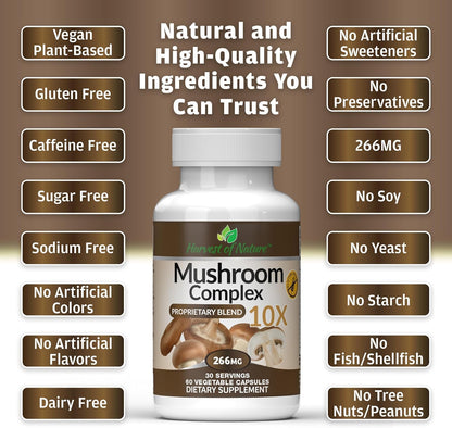 Mushroom Complex Supplement, 60 Capsules | Lion's Mane, Reishi, Turkey Tail, Shiitake, Brain Health & Memory Support For Adults