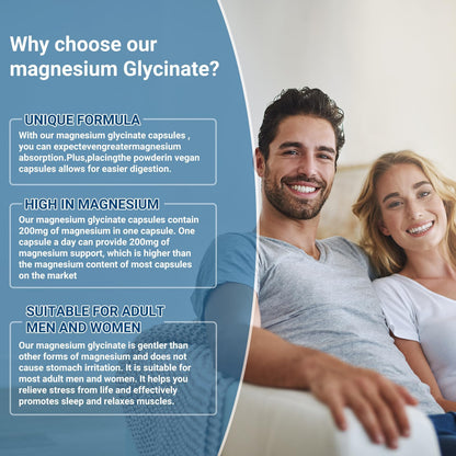 Airboy Magnesium Glycinate 200 mg, Best Magnesium Glycinate for Sleep,120 Vegan Small Capsules, High Absorption Support Relaxation, Sleep and Calm Mood,Non-GMO and No Gluten