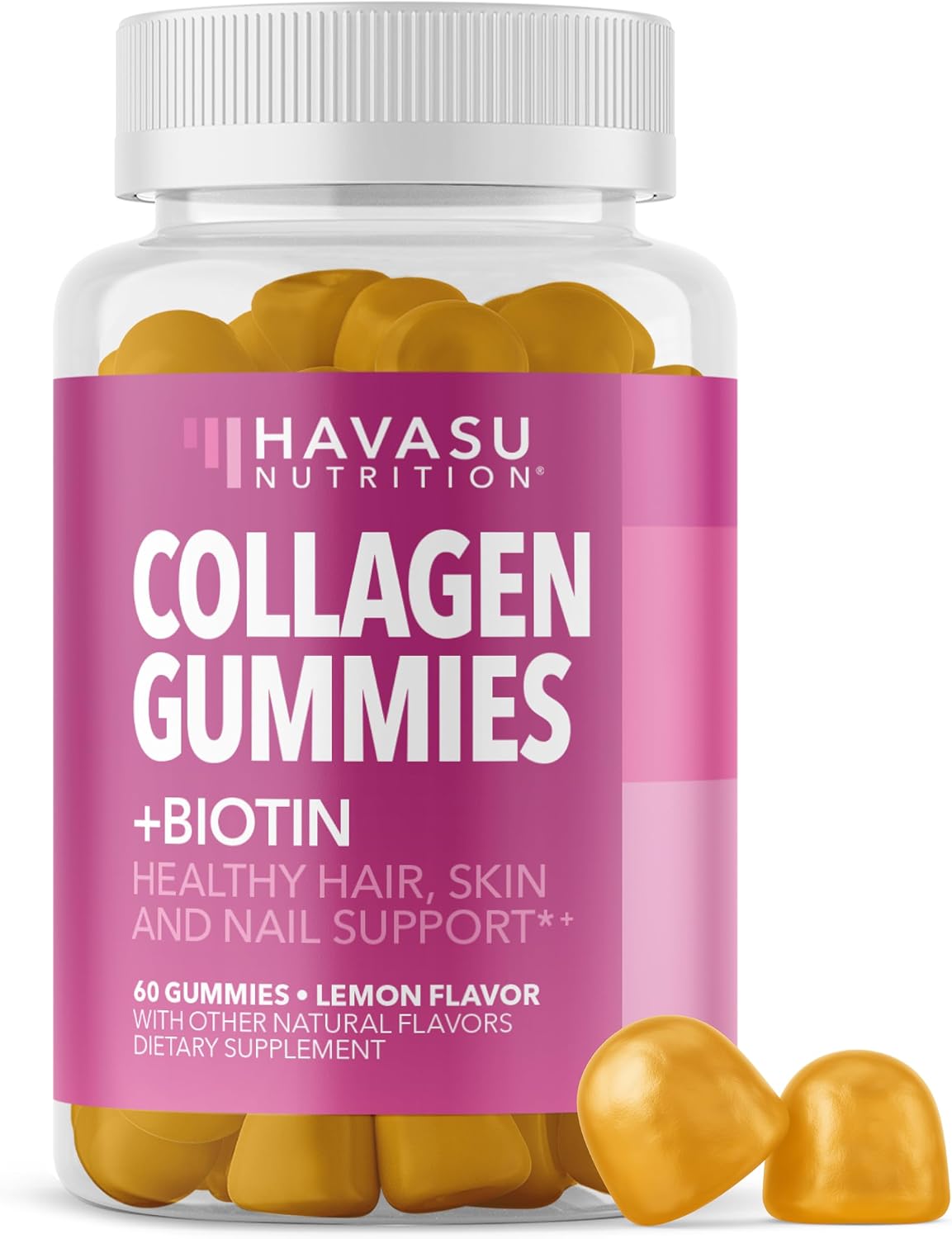 Collagen Gummies With 2500 mcg Biotin, Hair Skin & Nail Support, Lemon | For Women & Men with Biotin, Zinc, Vitamin C & E, Hydrolyzed Collagen, Lemon Flavor, 30 Servings, Hair, Skin & Nail Support
