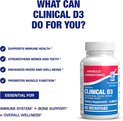 High Strength Vitamin D3 5000 IU - Clinical Formula Vitamin D Supplement for Men and Women for Bone Teeth Muscle Mood and Immune Support - High Absorption Vegetarian Microtabs (60 Day Supply)