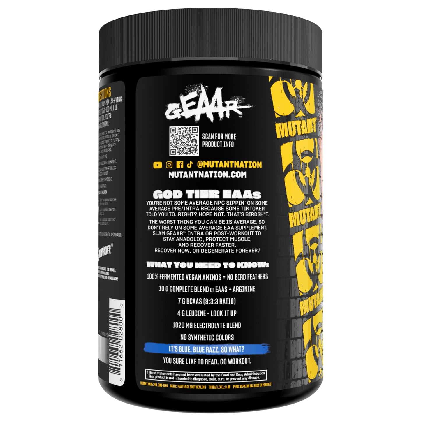 Mutant GEAAR - 9.4g of EAA Powder + Arginine, 7g BCAAs, 4g Leucine, Electrolytes, Coconut Water, 30 Servings - Fruit Punch