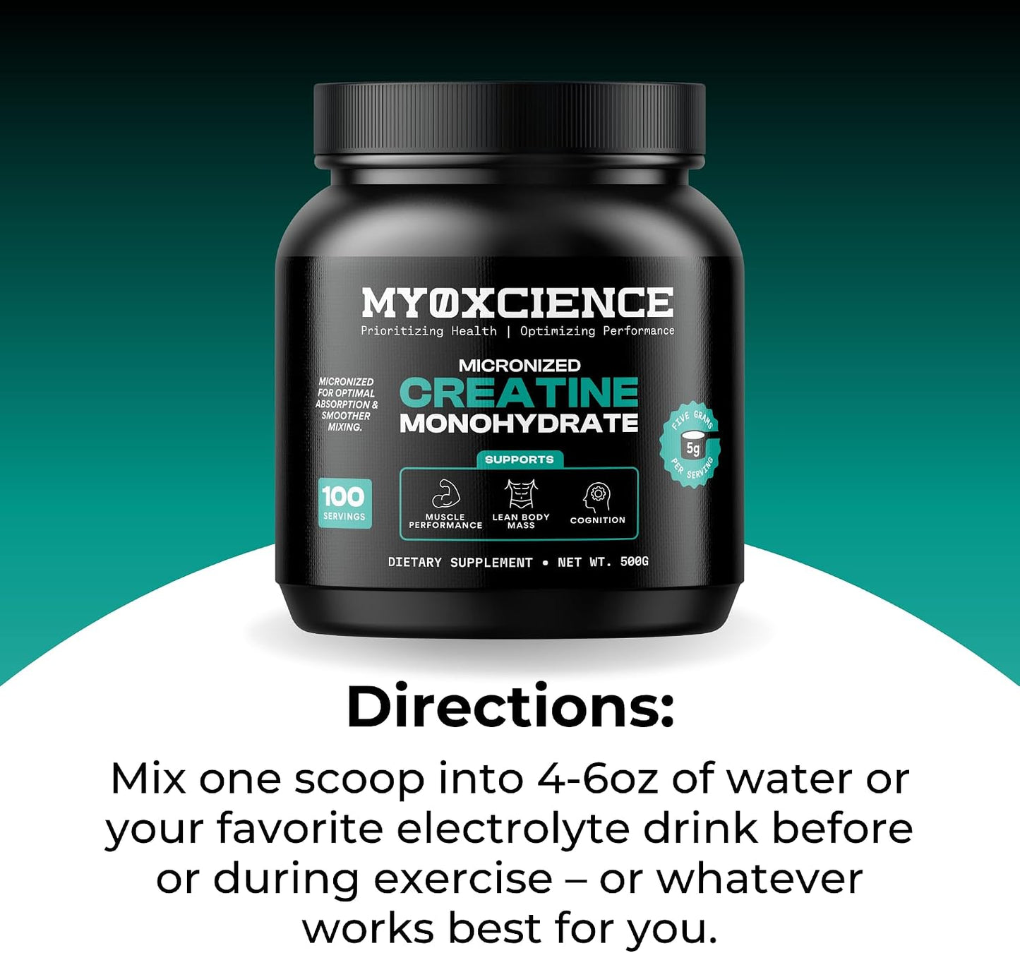 MYOXCIENCE Micronized Creatine | Supports Muscle Performance, Lean Body Mass, & Cognition | 100 Servings