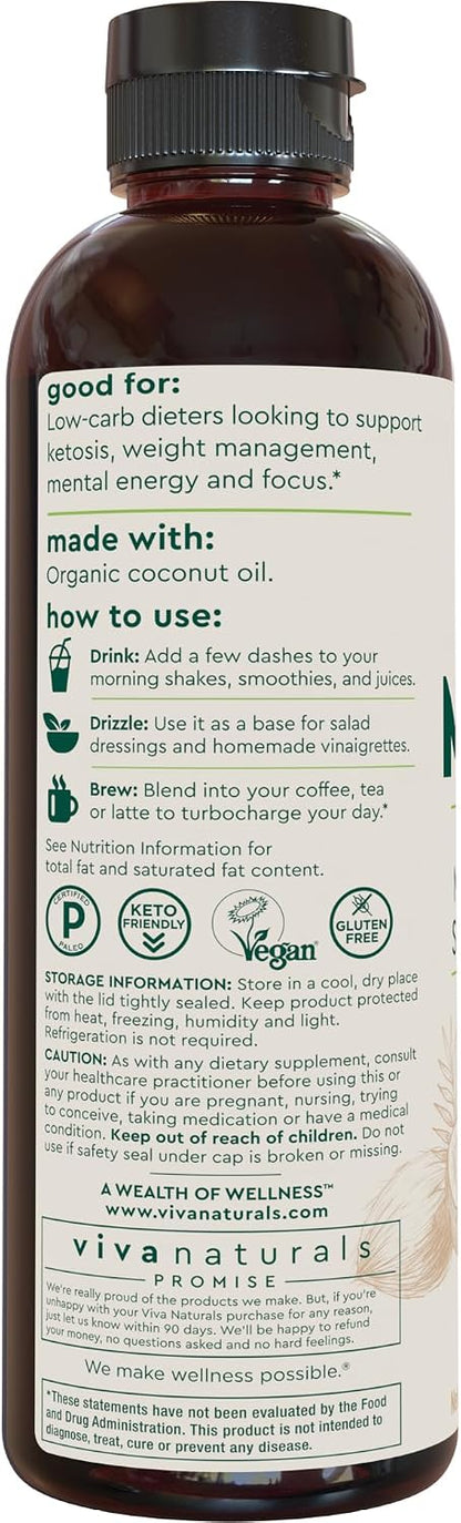 Viva Naturals Organic MCT Oil, 16 fl oz – MCT Oil for Coffee, USDA Organic, Non-GMO, Paleo Certified & Keto Friendly, Supports Energy & Mental Clarity