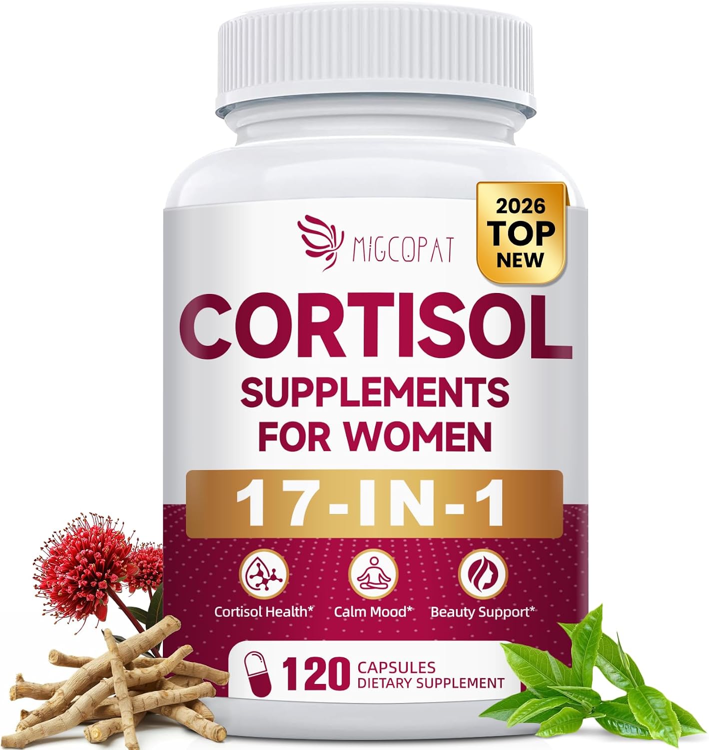 Migcopat 17-in-1 Cortisol Supplements for Women- 120 Capsules