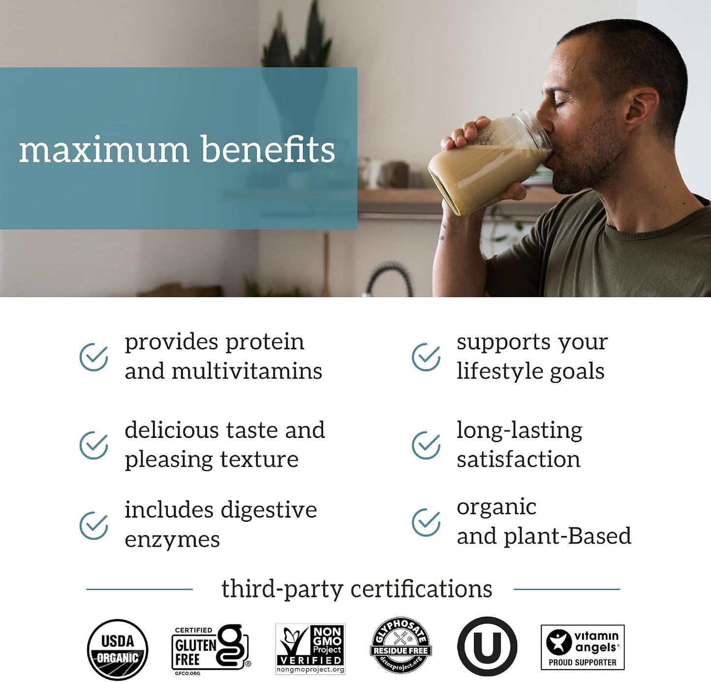 Organifi Complete Protein Vanilla Flavor - Organic Vegan Plant Based Protein Powder with Digestive Enzymes - 30 Day Supply - No Soy, Dairy, or Gluten