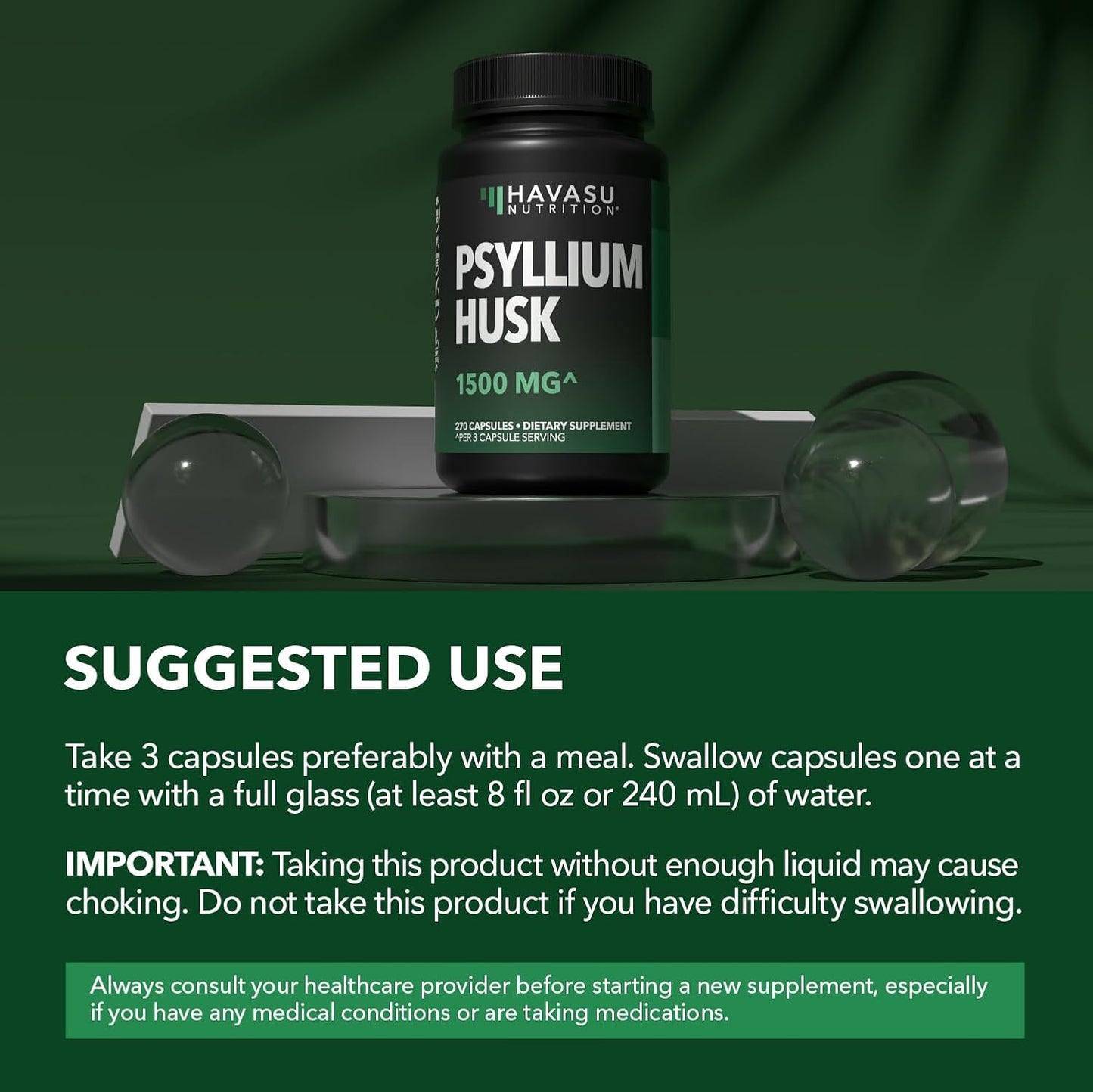 Vegan Psyllium Husk Fiber Capsules, GLP-1 Nutritional Support, 270 Pills | Psyllium Fiber Supplement Capsules for Digestive Health Regularity, Non-GMO Gluten Free & 3rd Party Tested, 90 Servings