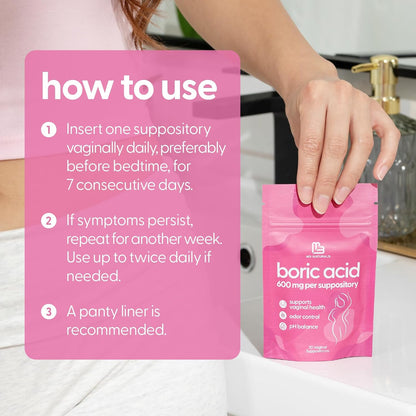 Boric Acid Suppositories for Women, Clean Formula, 600 mg, 30 Count by M3