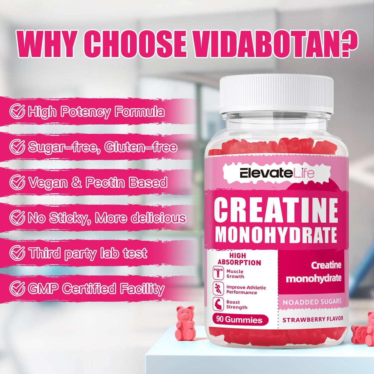 ElevateLife Creatine Monohydrate Gummies 5000mg for Men & Women, Chewables
