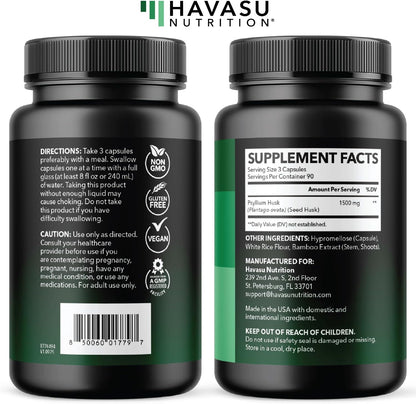Vegan Psyllium Husk Fiber Capsules, GLP-1 Nutritional Support, 270 Pills | Psyllium Fiber Supplement Capsules for Digestive Health Regularity, Non-GMO Gluten Free & 3rd Party Tested, 90 Servings