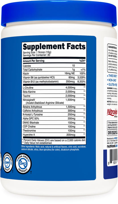 Nutricost Pre-X Xtreme Pre-Workout Powder Complex, Blue Raspberry, 30 Servings