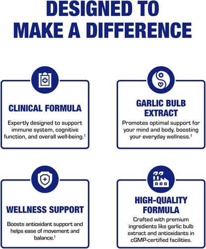 High Allicin Odorless Garlic Pills - Clinical Formula Allicin Supplement for Heart and Immune Support - Vegetarian Non-GMO & Made in The USA in cGMP Facilities - 60 Servings